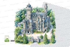 Haunted Victorian mansion clipart transparent PNG illustrati Product Image 1