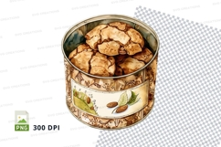 Walnut kernels in decorative tin container clipart png Product Image 1