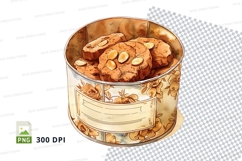 Golden walnuts in vintage tin can clipart transparent PNG Product Image 1