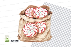Pink peppermint candies in brown paper bag clipart PNG Product Image 1
