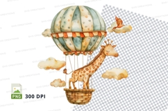 Hot air balloon giraffe clipart transparent PNG high detail Product Image 1