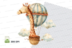 Giraffe Hot Air Balloon Adventure Clipart PNG Transparent Product Image 1