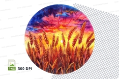 Vibrant wheat field sunset clipart transparent PNG high reso Product Image 1