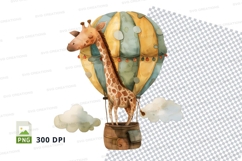 Giraffe Hot Air Balloon Safari Adventure Clipart PNG Product Image 1