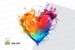 Colorful paint splash heart clipart transparent PNG high res Product Image 1