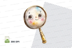 Cute cartoon magnifying glass clipart with happy face, isola Product Image 1