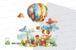 Colorful hot air balloons clipart over city landscape illust Product Image 1