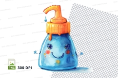 Cute blue chemistry flask character smiling clipart PNG Product Image 1