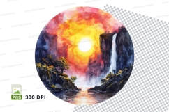 Sunset waterfall clipart transparent PNG nature landscape Product Image 1