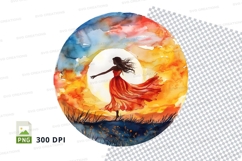 Silhouette woman dancing in colorful earth watercolor circle Product Image 1