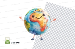 Cute Earth Clipart Smiling Planet Character PNG 300 DPI Product Image 1