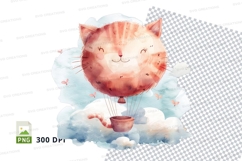 Cute orange cat in hot air balloon clipart illustration Product Image 1