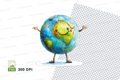 Cartoon Earth Character Smiling Holding Globe Clipart PNG Product Image 1