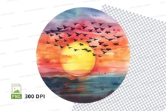 Flock birds sunset ocean clipart transparent background Product Image 1
