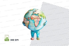 Cute Earth Baby Clipart in Blue Overalls 300 DPI PNG Product Image 1