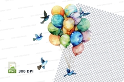 Colorful hot air balloons flying with butterflies clipart pn Product Image 1