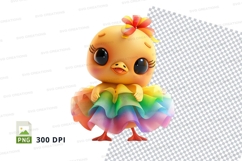 Cute cartoon chick clipart with rainbow tutu and bow 300 DPI Product Image 1