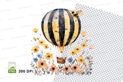 Hot air balloon clipart flying over flowers in spring sunny Product Image 1
