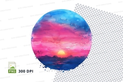 Colorful planet clipart with sunset gradient and transparent Product Image 1