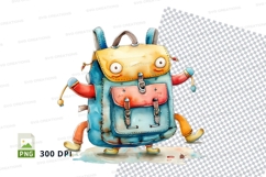 Cute cartoon backpack character clipart isolated PNG Product Image 1