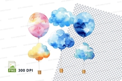 Colorful watercolor balloons clipart set transparent backgro Product Image 1