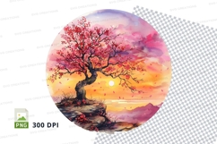 Silhouette tree sunset watercolor clipart PNG high resolutio Product Image 1