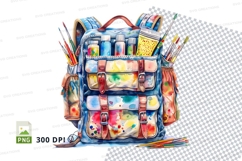 Colorful school backpack with art supplies clipart PNG Product Image 1