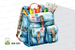 Colorful school backpack with stationery clipart png Product Image 1