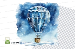 Hot air balloon clipart flying winter snowflakes transparent Product Image 1