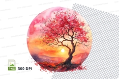 Pink cherry blossom tree sunset clipart transparent PNG Product Image 1