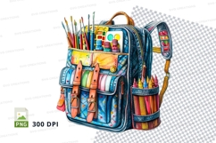 Colorful school backpack with art supplies clipart PNG Product Image 1