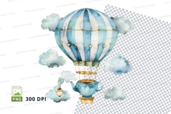 Hot air balloon clipart flying sky clouds transparent PNG Product Image 1