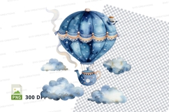 Hot air balloon clipart flying over snowy mountains 300dpi Product Image 1
