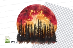 Sunset forest silhouette clipart transparent PNG 300 DPI Product Image 1