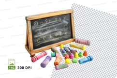 Colorful chalkboard with vibrant school supplies clipart png Product Image 1
