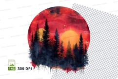 Sunset forest silhouette clipart transparent PNG high resolu Product Image 1