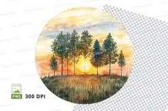 Sunset forest clipart transparent PNG nature scene Product Image 1