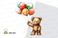 Teddy bear holding colorful balloons clipart transparent bac Product Image 1