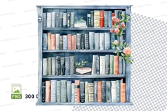 Bookshelf with books and pink flowers clipart png transparen Product Image 1