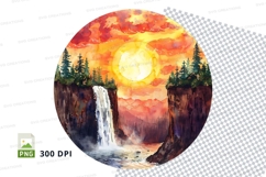 Scenic waterfall sunset clipart PNG transparent nature lands Product Image 1