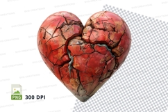 Broken heart clipart cracked red love emotion PNG 300 DPI Product Image 1