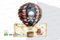 Pirate skull wreath clipart on vintage treasure map backgrou Product Image 1