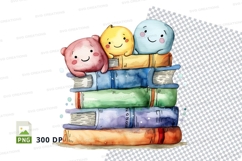 Cute cartoon animals reading books clipart PNG Product Image 1