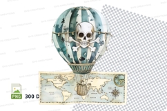 Skull hot air balloon map adventure 3D clipart PNG Product Image 1