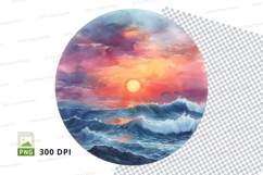 Vibrant Ocean Sunset Clipart PNG High Resolution Product Image 1