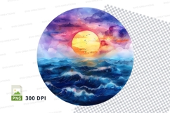 Sunset ocean clipart vibrant colorful sky horizon illustrati Product Image 1