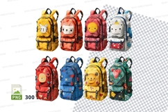 Colorful cartoon backpacks clipart set isolated PNG Product Image 1