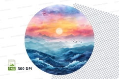 Sunset ocean waves clipart transparent PNG 300 DPI Product Image 1
