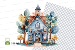 Cozy blue church clipart illustration watercolor home Product Image 1