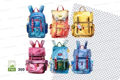 Colorful cartoon backpacks clipart set isolated on white Product Image 1